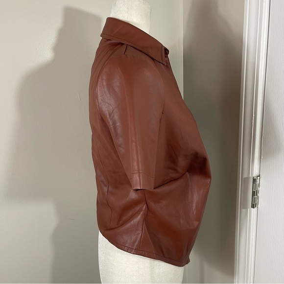 House of Harlow brown faux Leather twisted front shirt - Picture 6 of 11